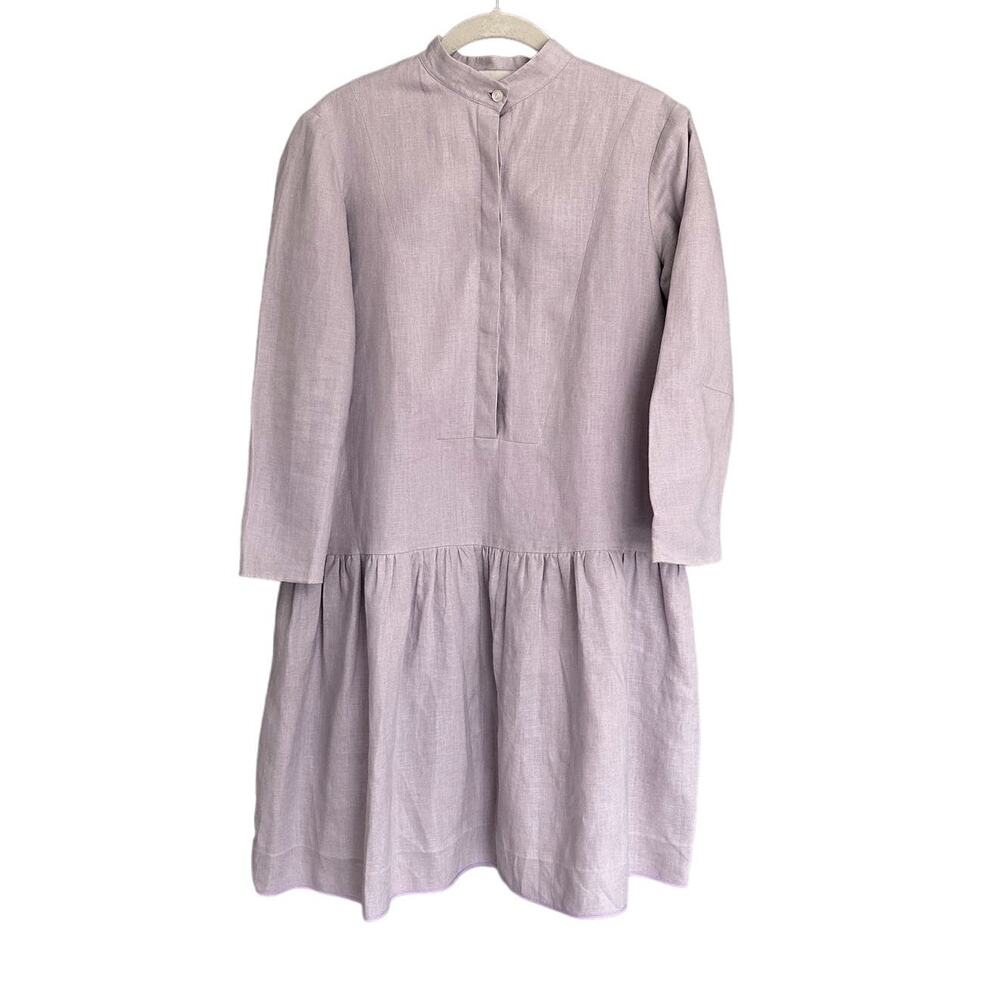 Isoude Mandarin Collar European Linen Dress Lavender Medium - Picture 1 of 16